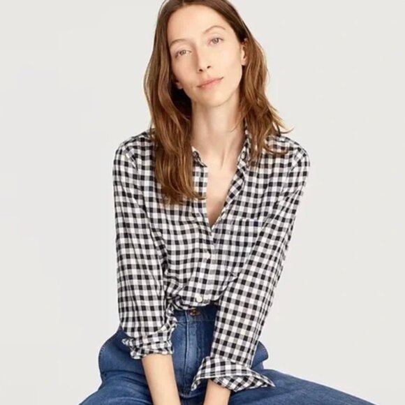 J. Crew classic-fit shirt in crinkle gingham (navy, 18) - Picture 1 of 11